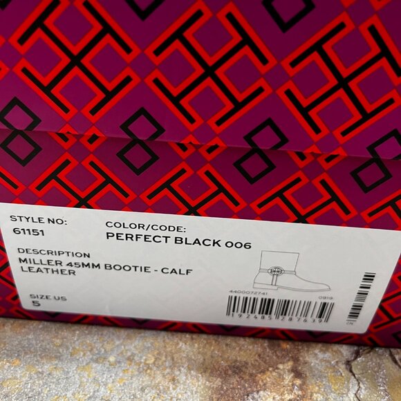 Tory Burch Miller 45MM Leather Ankle Bootie, Perfect Black Size 5 NWB - Picture 7 of 7